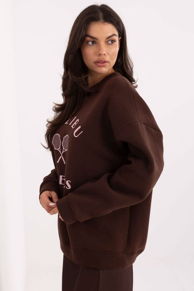 Love Lace Love Lace Women's Cotton Polyester Embroidered Loose Sweatshirt in Brown - 2