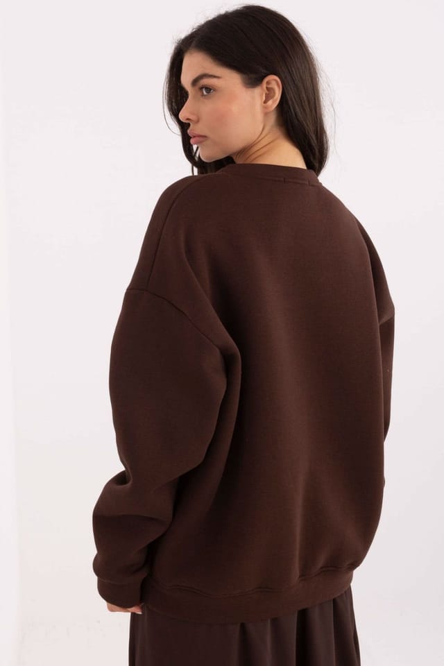 Love Lace Love Lace Women's Cotton Polyester Embroidered Loose Sweatshirt in Brown - 3