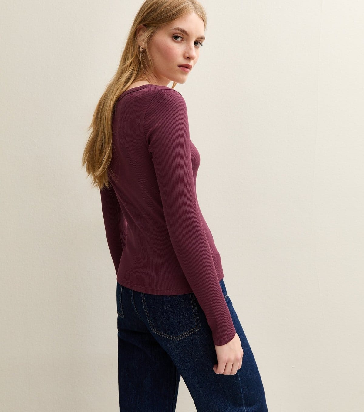 New Look Women's Purple Scoop Neck Long Sleeve Ribbed Top New Look - 4