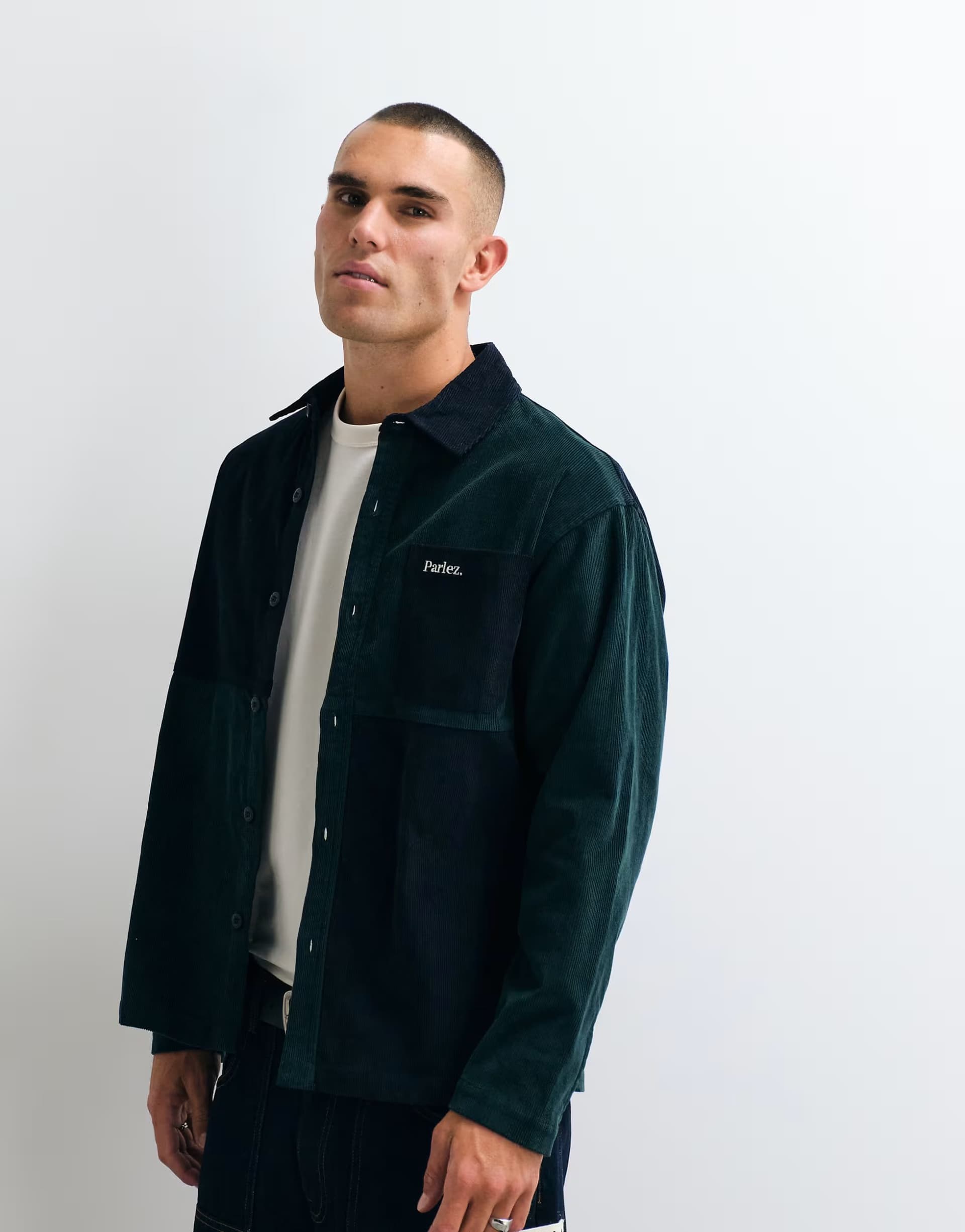 ASOS Parlez recraft colourblock button up jacket in green/blue