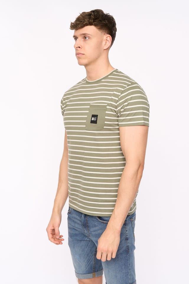 Duck&Cover Duck&Cover Men's Danversity Striped Cotton T-Shirt with Chest Pocket in Olive - 2