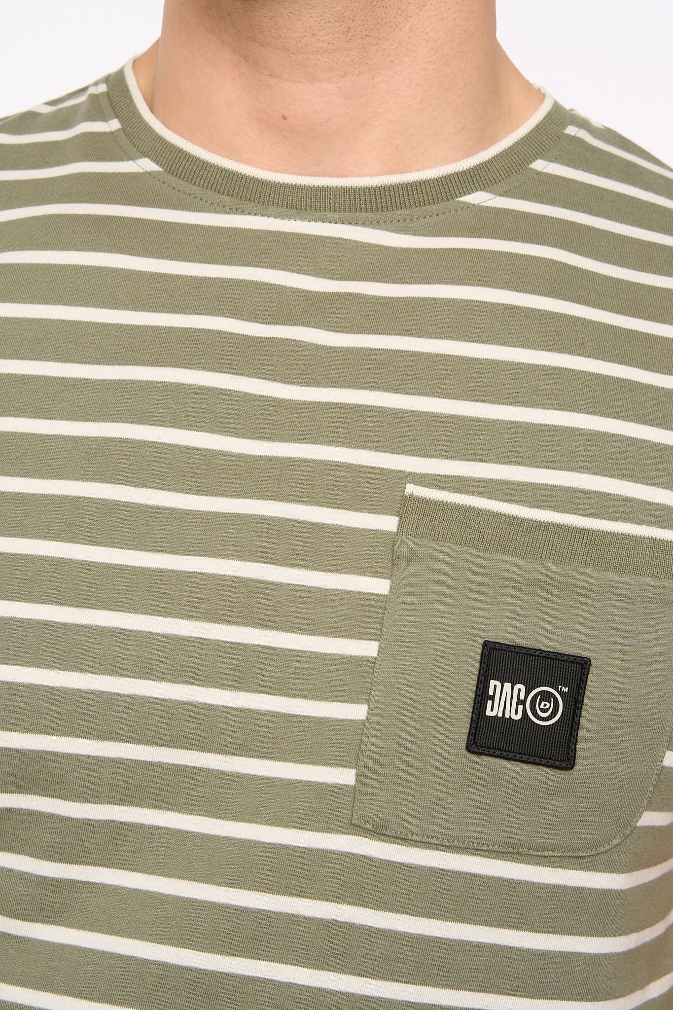 Duck&Cover Duck&Cover Men's Danversity Striped Cotton T-Shirt with Chest Pocket in Olive - 4