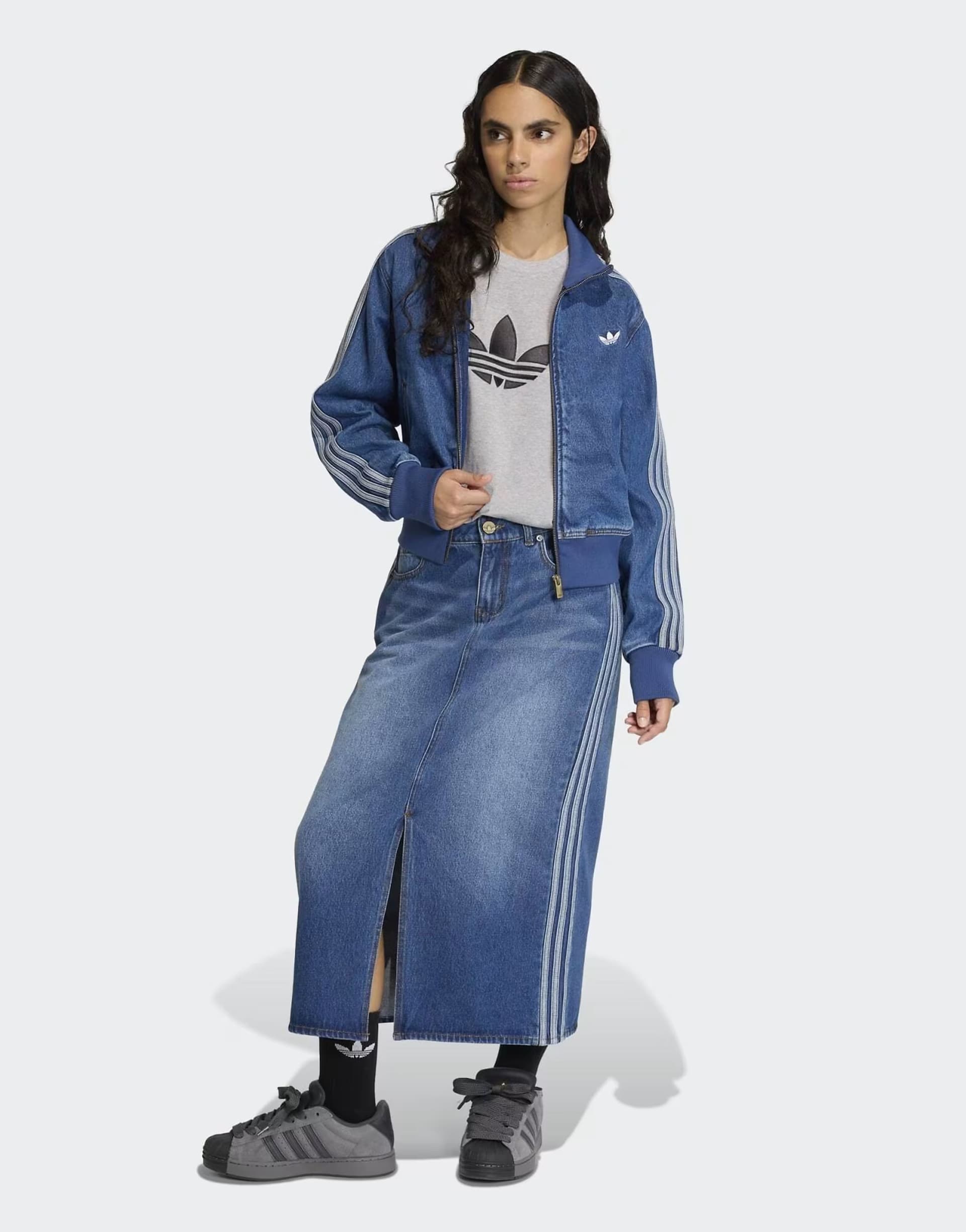 ASOS adidas Originals Blue Denim 3 Stripes Pencil Skirt