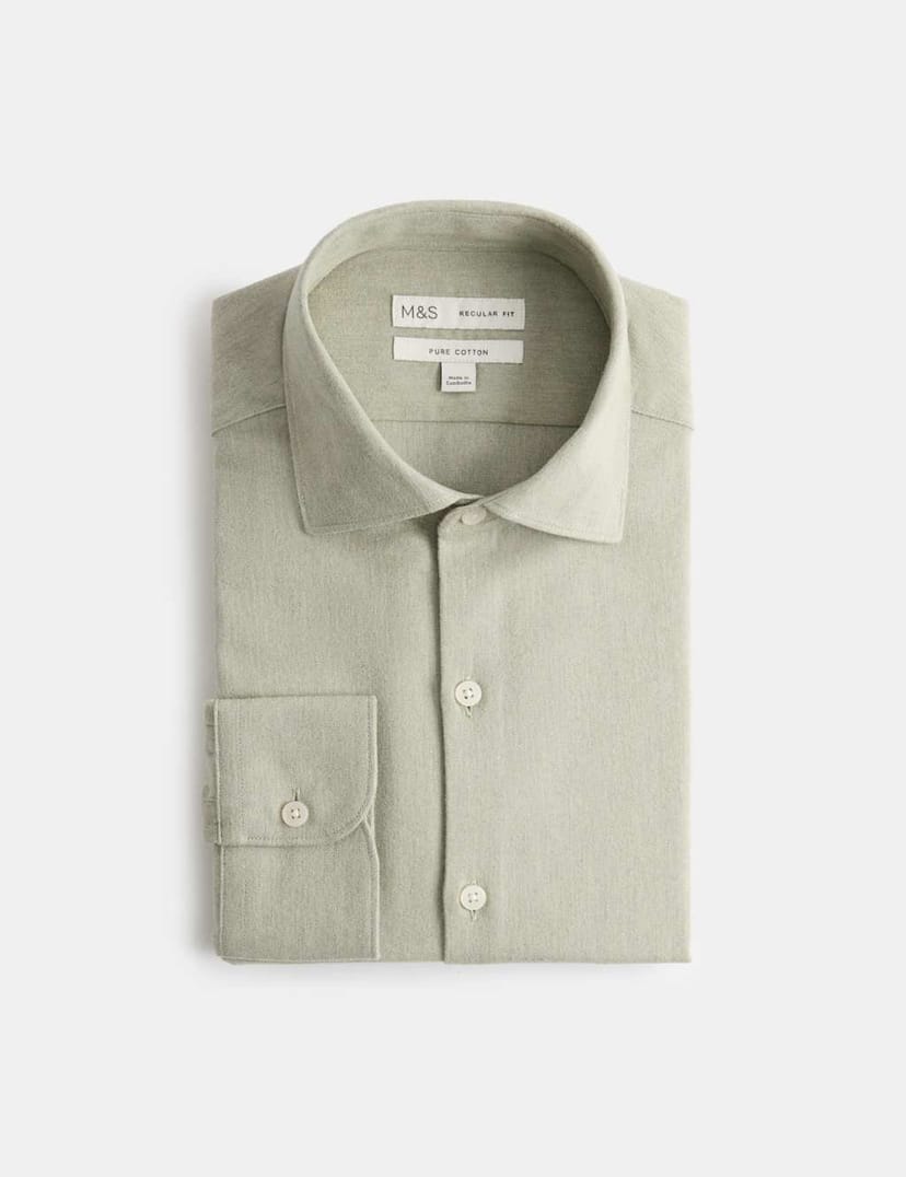 Marks & Spencer M&S Regular Fit Easy Iron Marl Shirt Green - 1