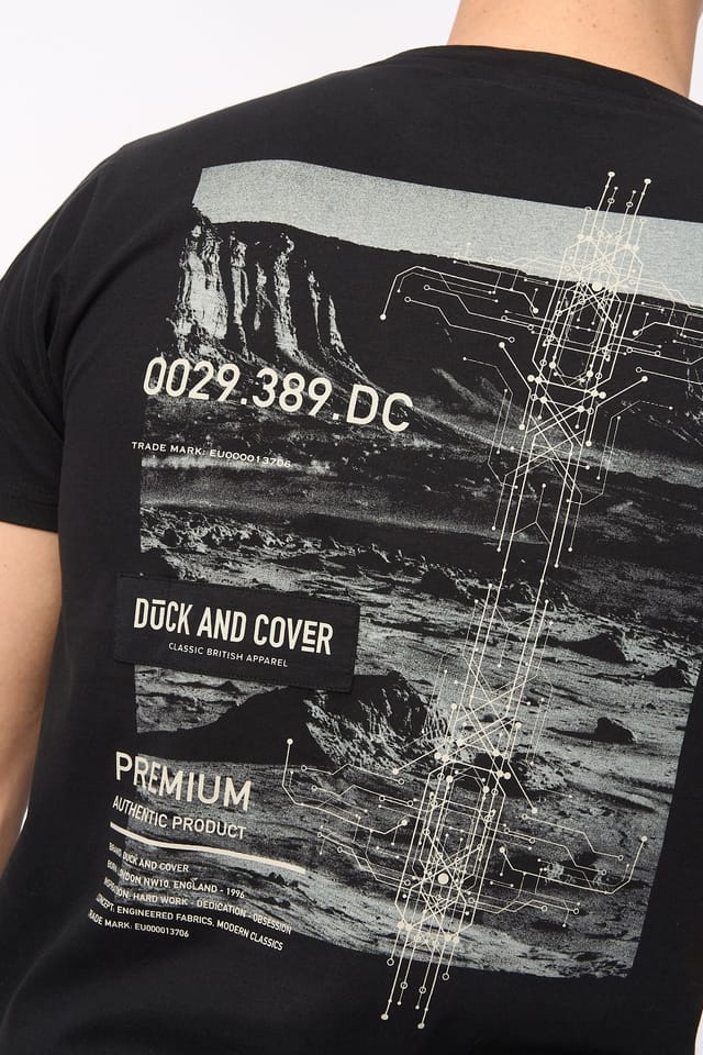 Duck and Cover Duck and Cover Men's Landway Premium T-Shirt with Back Graphic Print in Black - 3