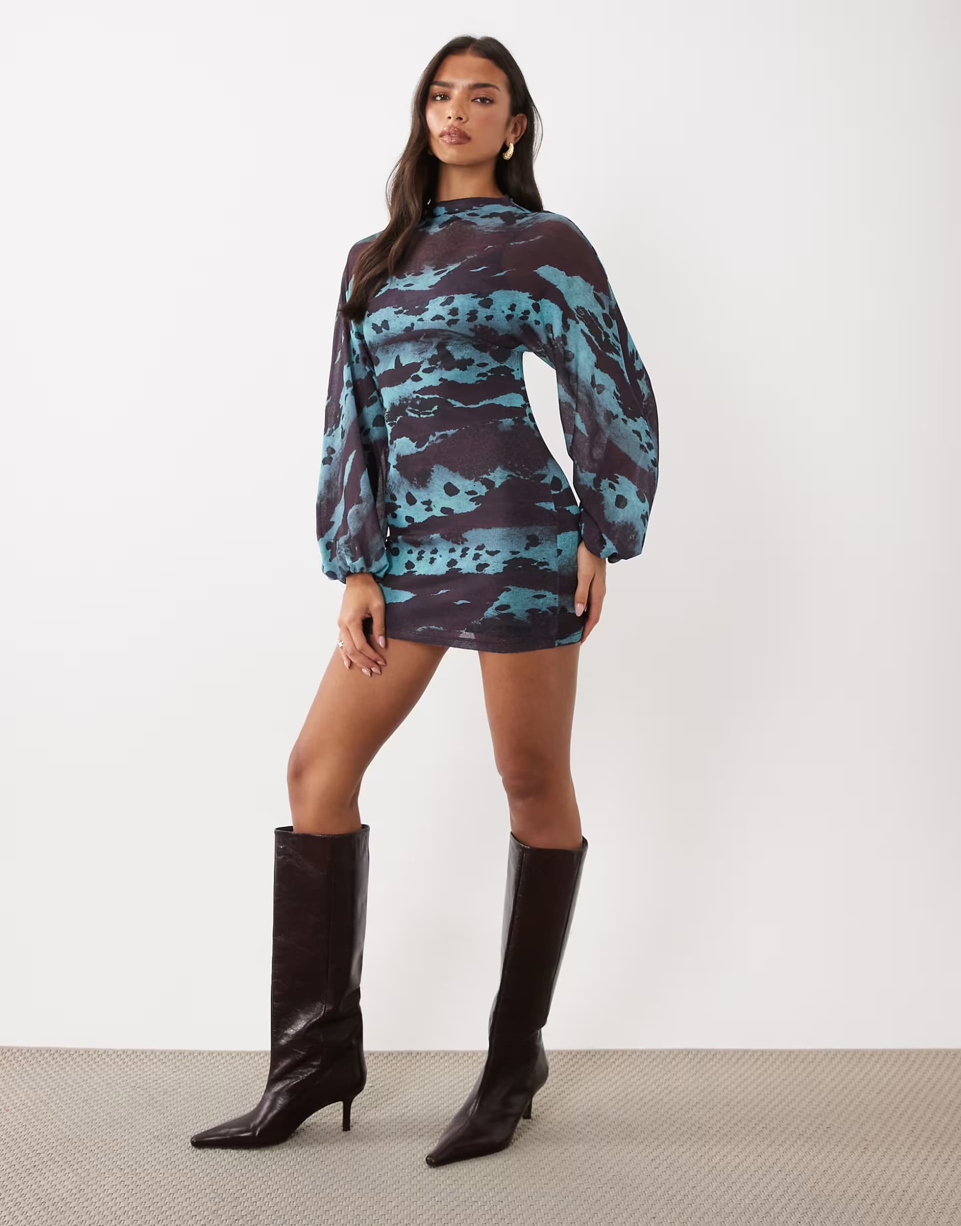ASOS ASOS DESIGN mesh smudge print mini dress
