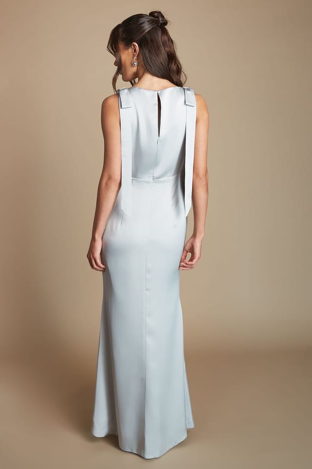 Coast Coast Women's Honoured Sleeveless High Neck Tie Shoulder Satin Maxi Bridesmaid Dress in Sage - 3