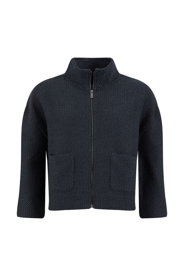 Weird Fish Weird Fish Women's Emily Full Zip Cropped Macaroni Sweatshirt Jacket in Navy - 2