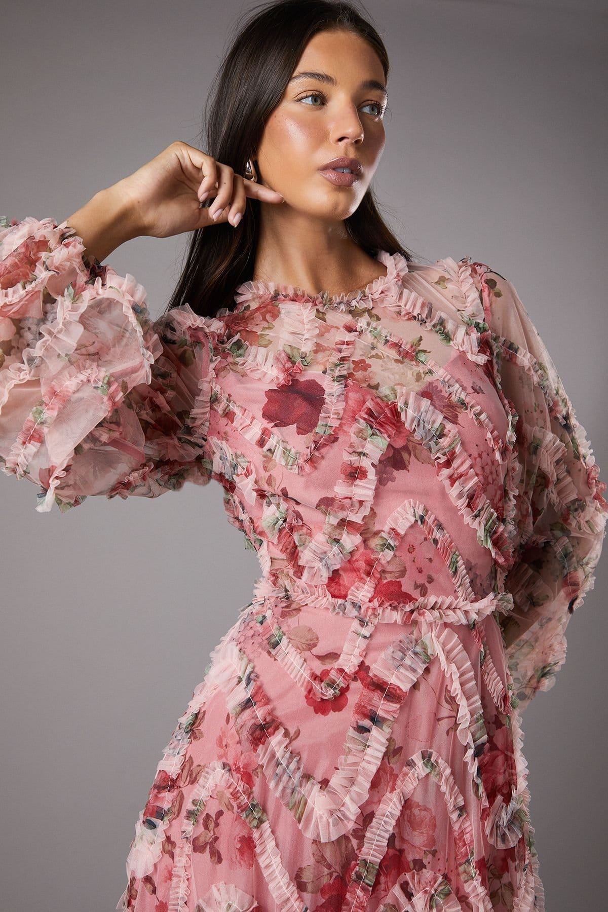 Coast Coast Women's Long Sleeve Applique Floral Midi Dress in Pink - 4