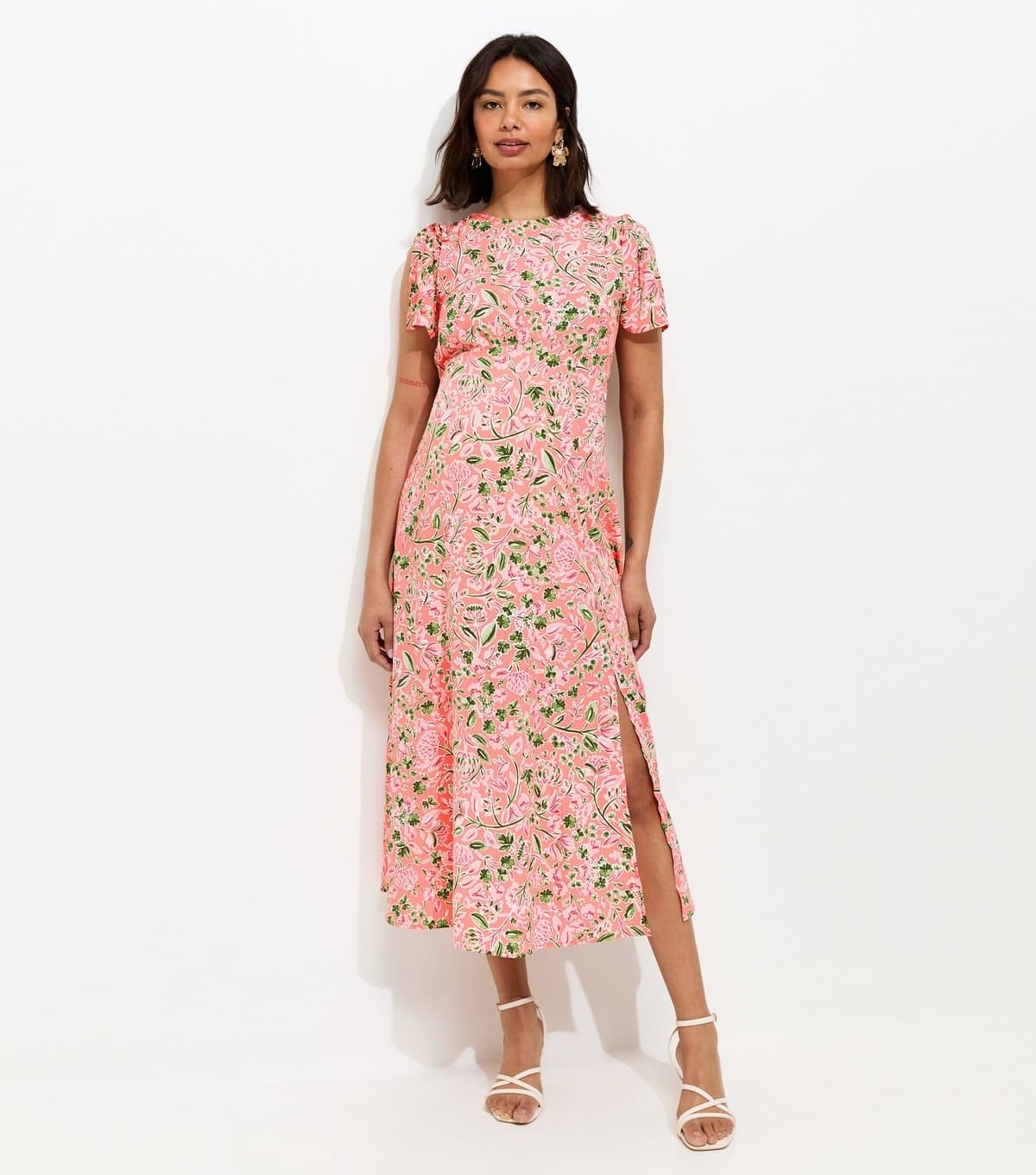 New Look Women's Maternity Pink Crepe Floral Print Midi Dress New Look