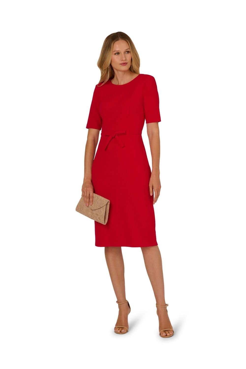 Adrianna Papell Adrianna Papell Women's Mini Bow Front Sheath Dress in Red