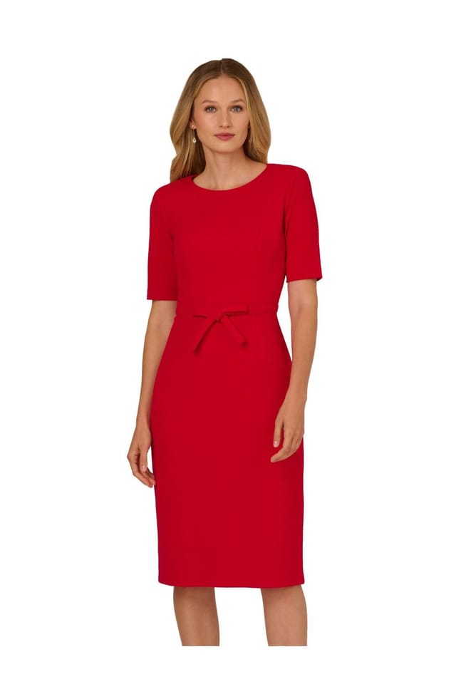 Adrianna Papell Adrianna Papell Women's Mini Bow Front Sheath Dress in Red - 2