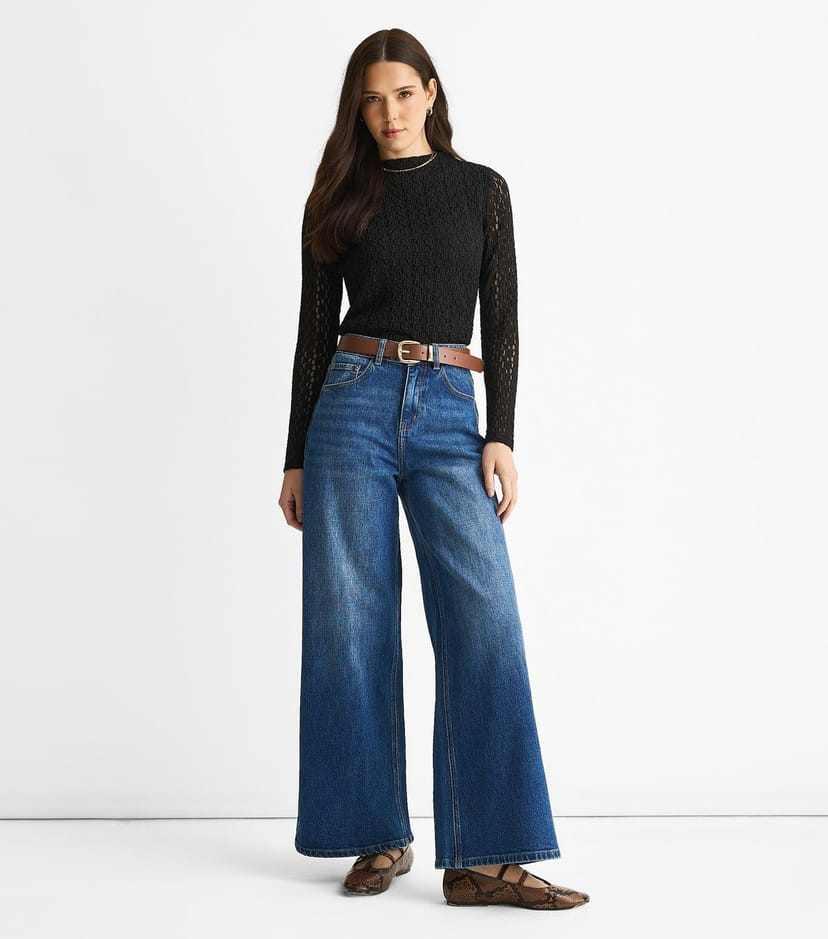 Gini London Women's Blue Mid Rise Wide Leg Denim Jeans Gini London New Look - 1