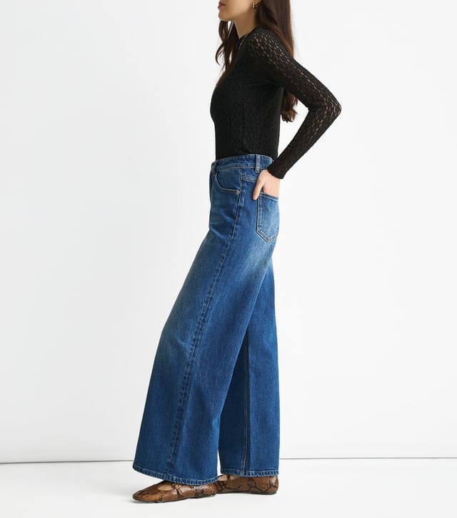 Gini London Women's Blue Mid Rise Wide Leg Denim Jeans Gini London New Look - 3
