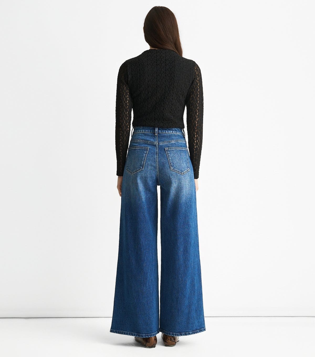 Gini London Women's Blue Mid Rise Wide Leg Denim Jeans Gini London New Look - 4