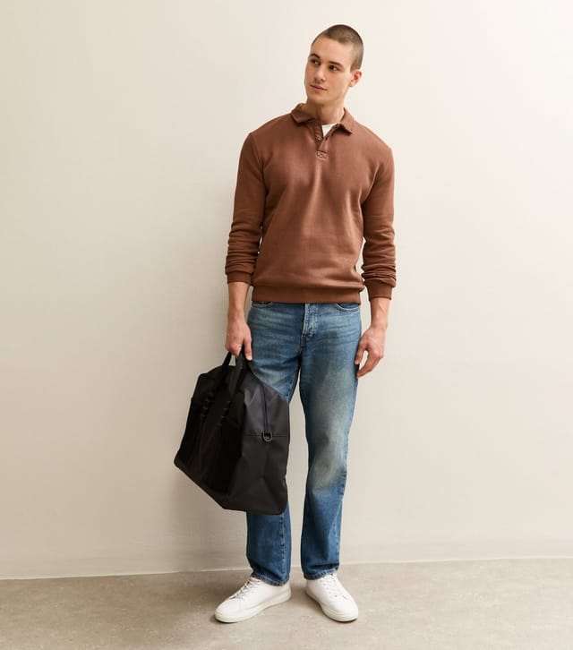 New Look Men's Rust Rugby Polo Relaxed Sweatshirt New Look - 3