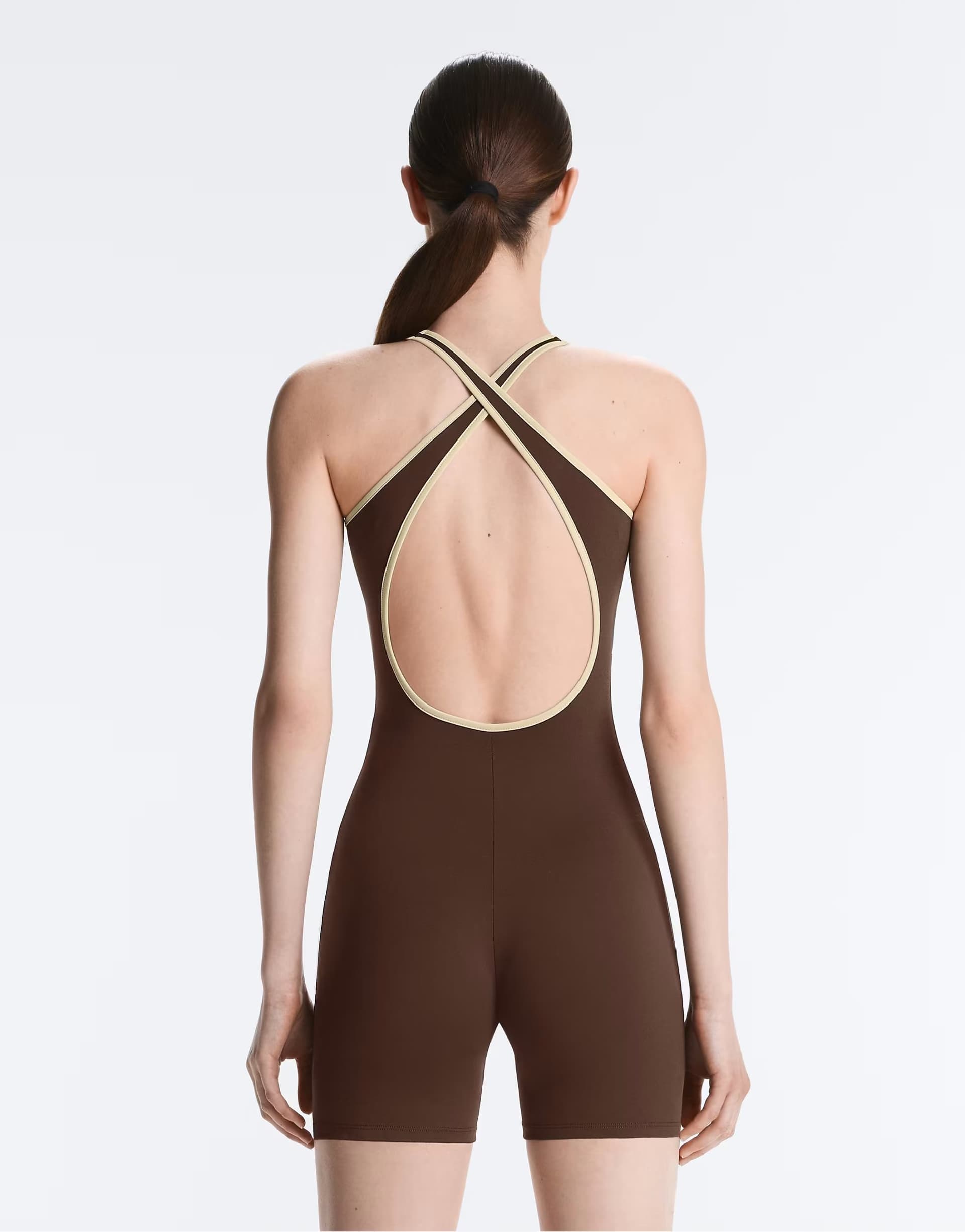 ASOS OYSHO Comfortlux piping short jumpsuit in dark brown