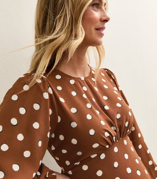 New Look Women's Maternity Brown Polka Dot Godet Midi Dress New Look - 2