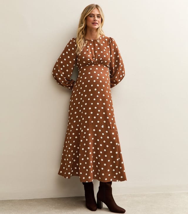 New Look Women's Maternity Brown Polka Dot Godet Midi Dress New Look - 3
