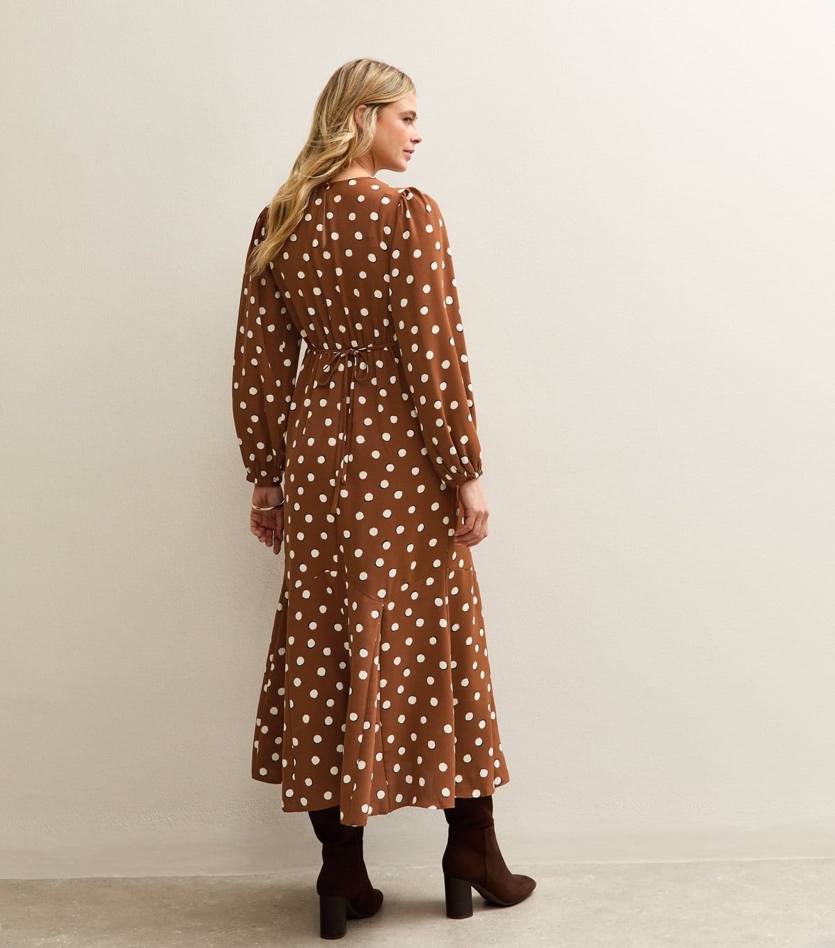 New Look Women's Maternity Brown Polka Dot Godet Midi Dress New Look - 4