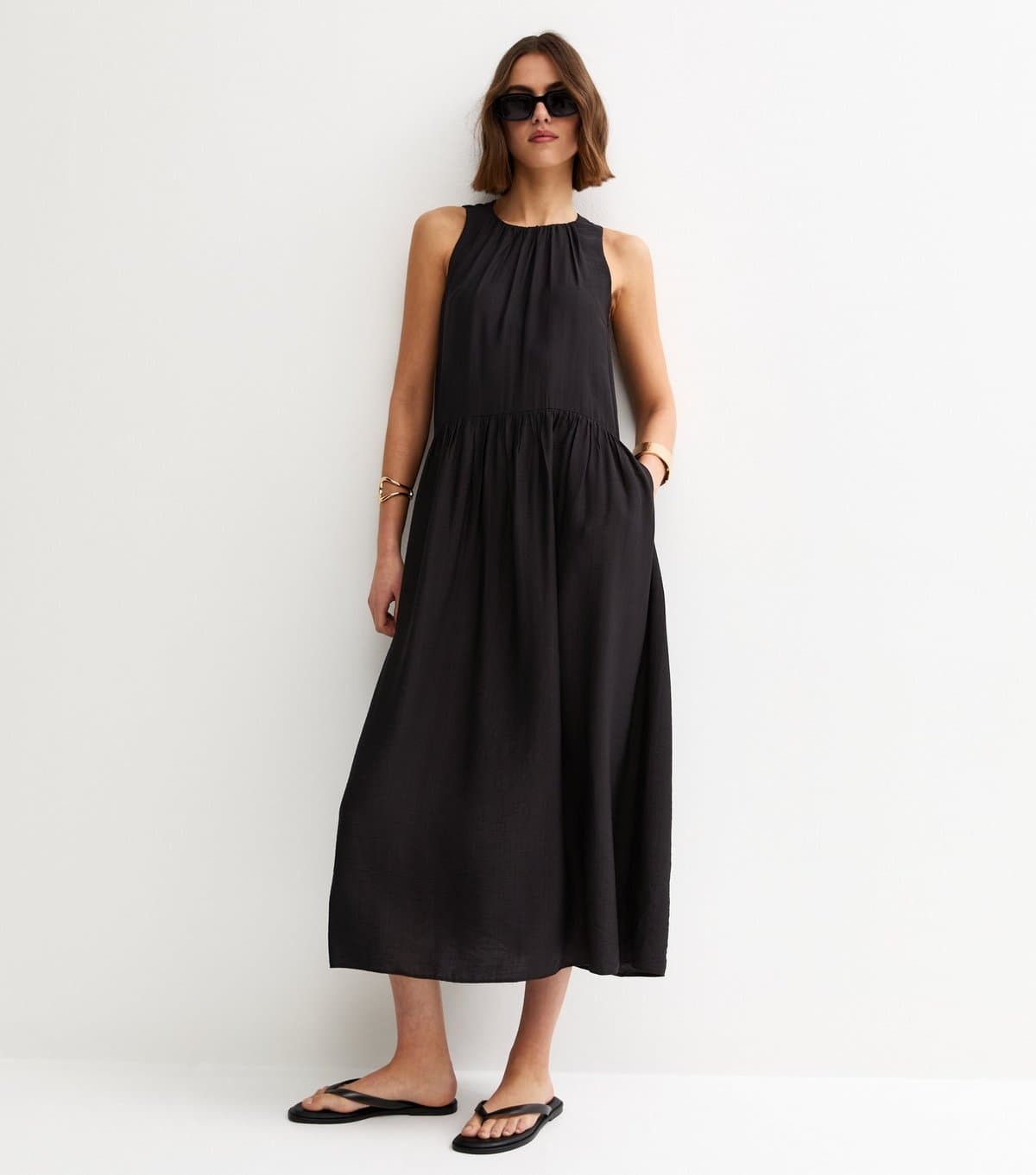 New Look Women's Black Drop Waist Sleeveless Midi Dress New Look