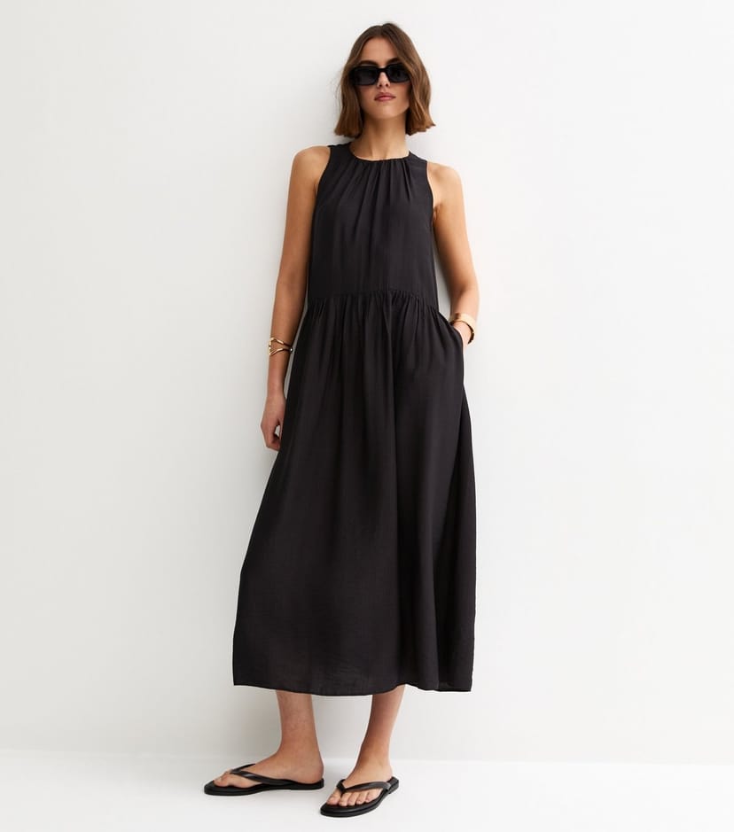 New Look Women's Black Drop Waist Sleeveless Midi Dress New Look - 1
