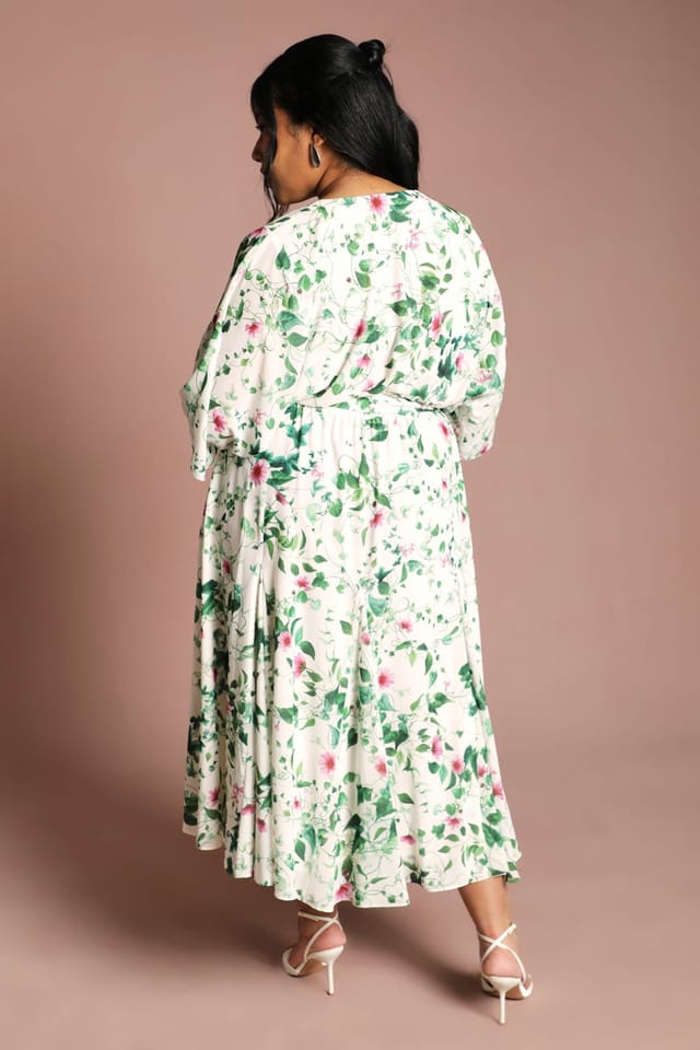 Coast Coast Women's Plus Wrap Midi Dress With Floral Print in Cream - 3