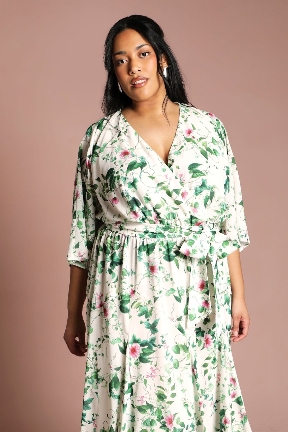 Coast Coast Women's Plus Wrap Midi Dress With Floral Print in Cream - 4