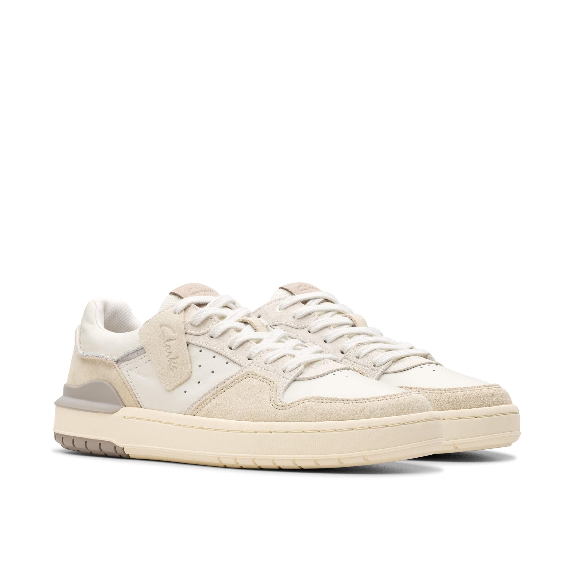 Clarks Clarks Men's Courtlite 2 Lo Off-White Suede Trainers, Lace Up - 4