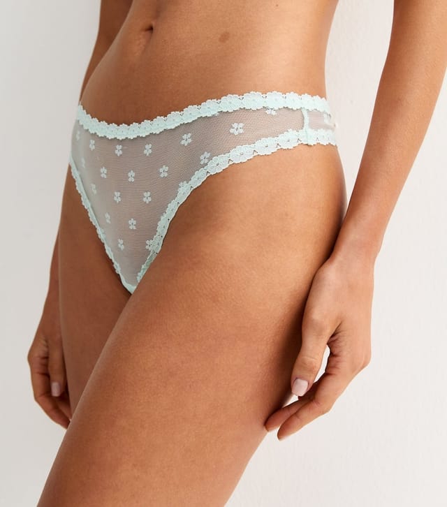 New Look Women's Mint Green Daisy Mesh Thong New Look - 2