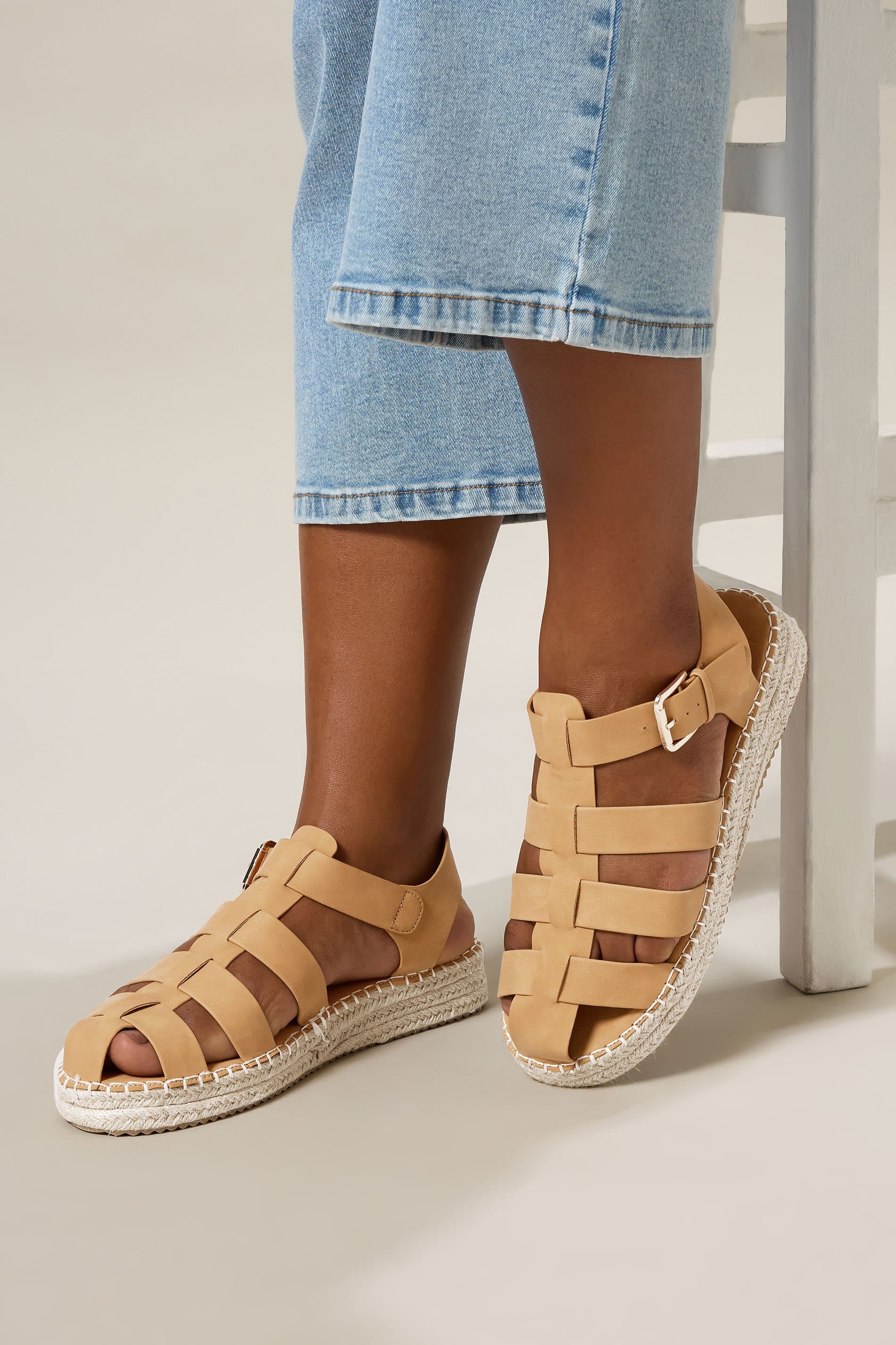 Yours Brown Flatform Gladiator Espadrilles In Extra Wide Eee Fit
