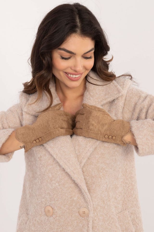 Love Lace Love Lace Women's Elegant Warm Touchscreen Gloves with Embroidered Flower Wrist Buttons in Brown - 3