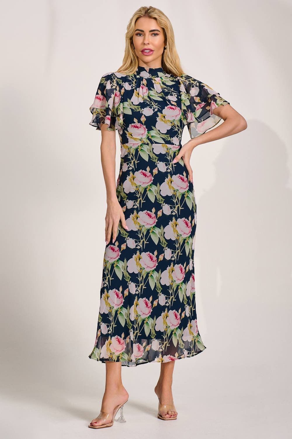 Jolie Moi Jolie Moi Women's High Neck Angel Sleeve Chiffon Maxi Dress - 2