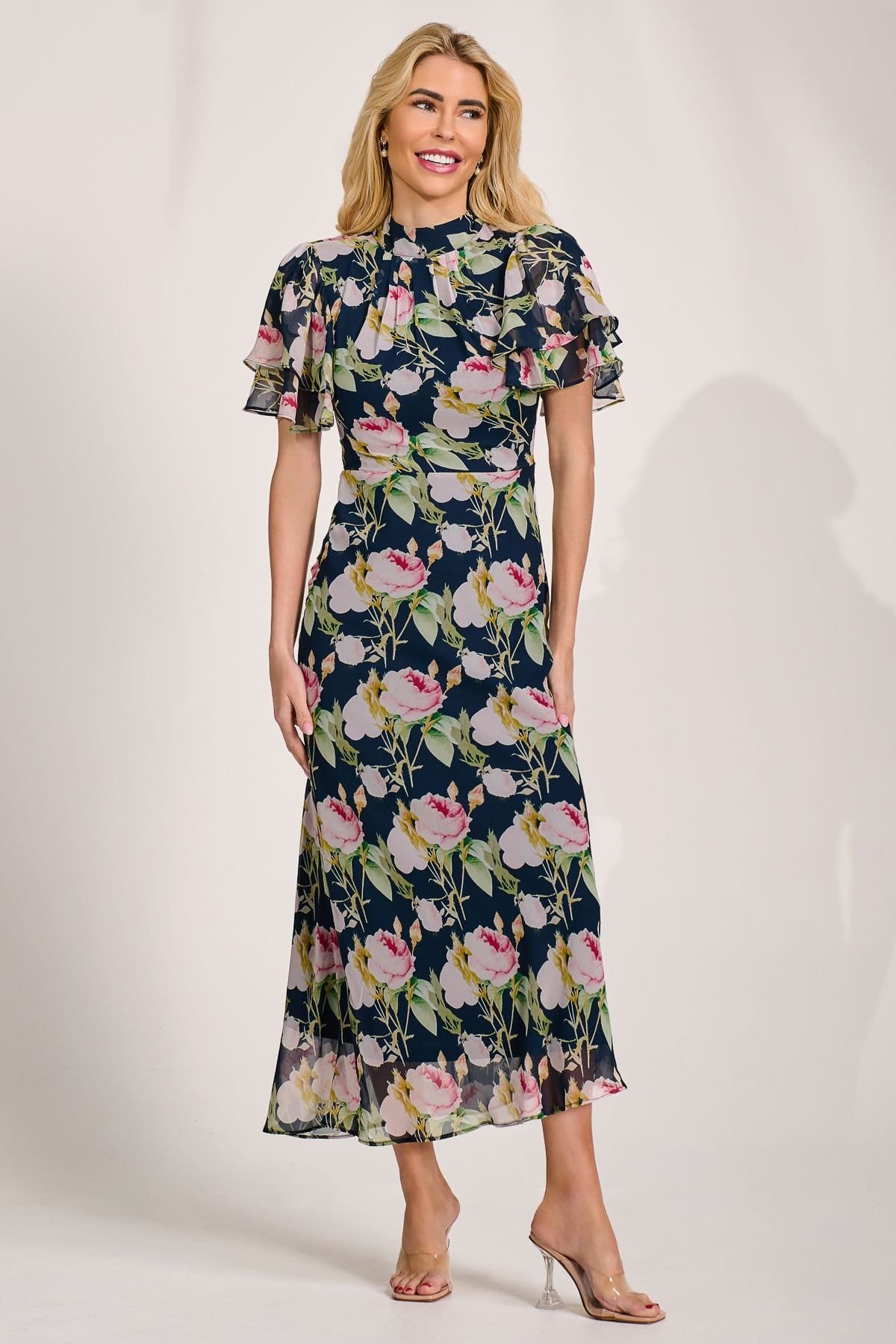 Jolie Moi Jolie Moi Women's High Neck Angel Sleeve Chiffon Maxi Dress - 4