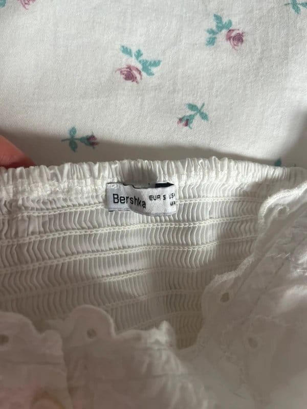 Bershka White Embroidered Cotton Mini Tank Top