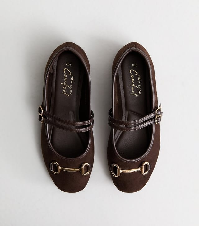 New Look Women's Brown Faux Suede Snaffle Buckle Mary Jane Pumps Vegan New Look - 2