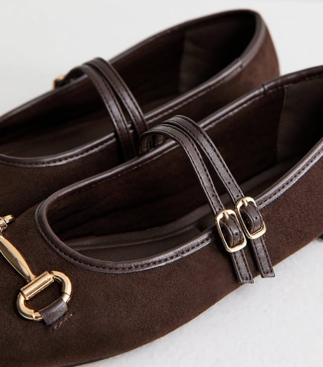 New Look Women's Brown Faux Suede Snaffle Buckle Mary Jane Pumps Vegan New Look - 3