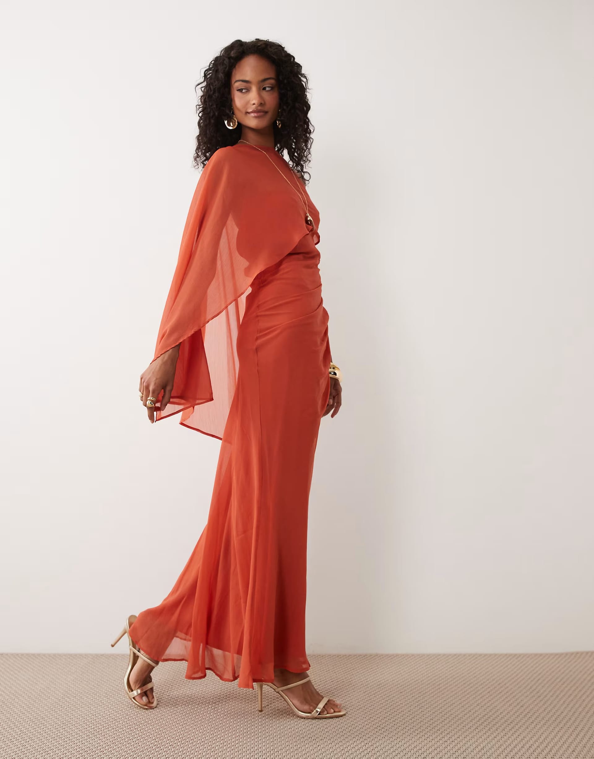 ASOS Orange Draped Batwing Asymmetric Maxi Dress