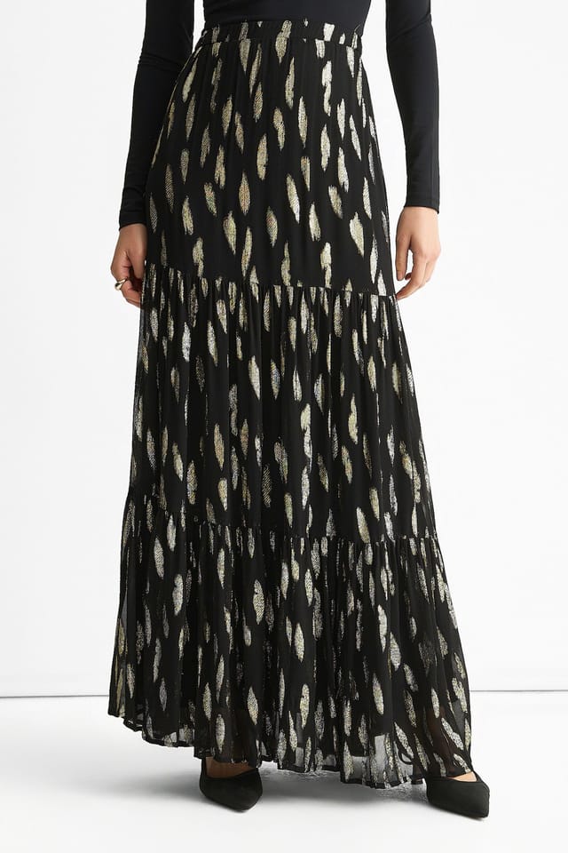 Gini London Gini London Women's Black Clipped Jacquard Tiered Maxi Skirt - 2