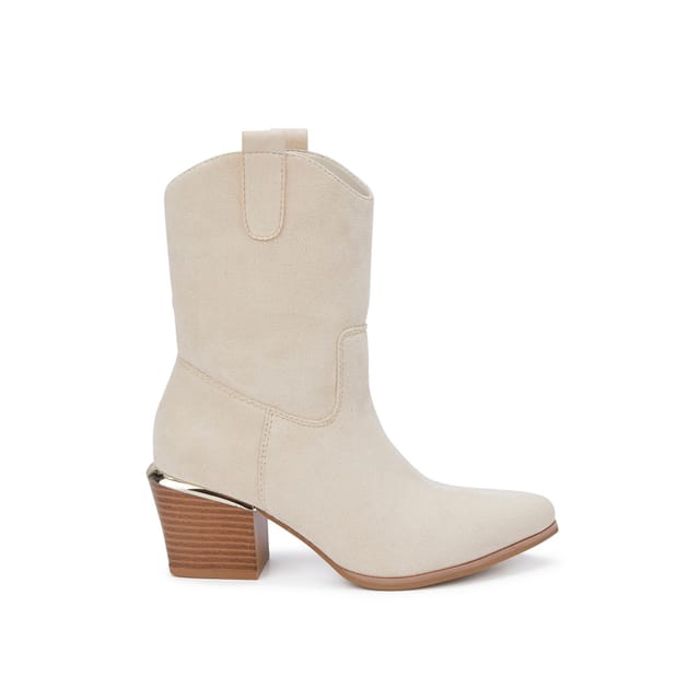 Truffle Collection Truffle Collection Women's Calf Boots Pointed Toe Slip On Microfibre Block Heel Shoes in Beige - 3