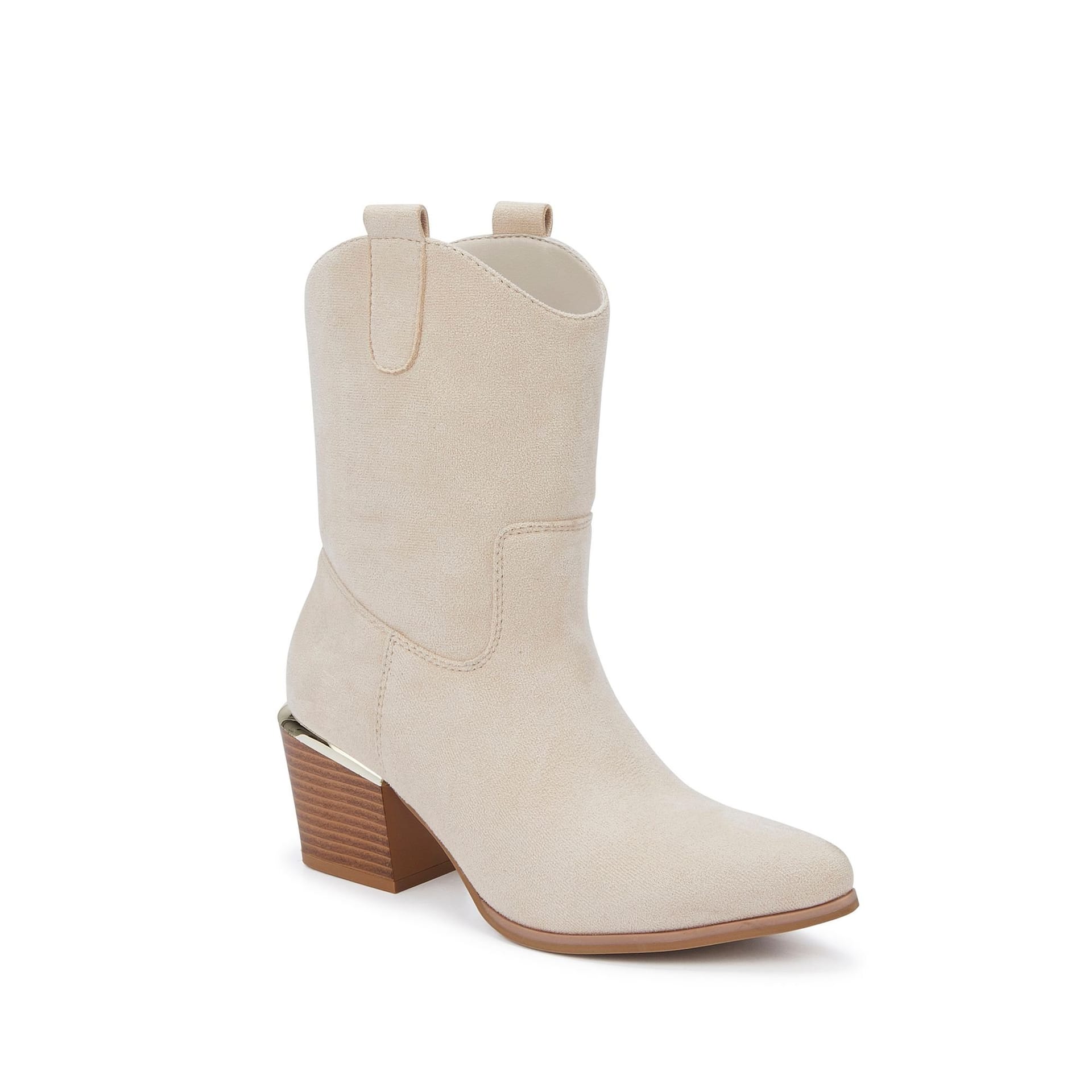Truffle Collection Truffle Collection Women's Calf Boots Pointed Toe Slip On Microfibre Block Heel Shoes in Beige - 4