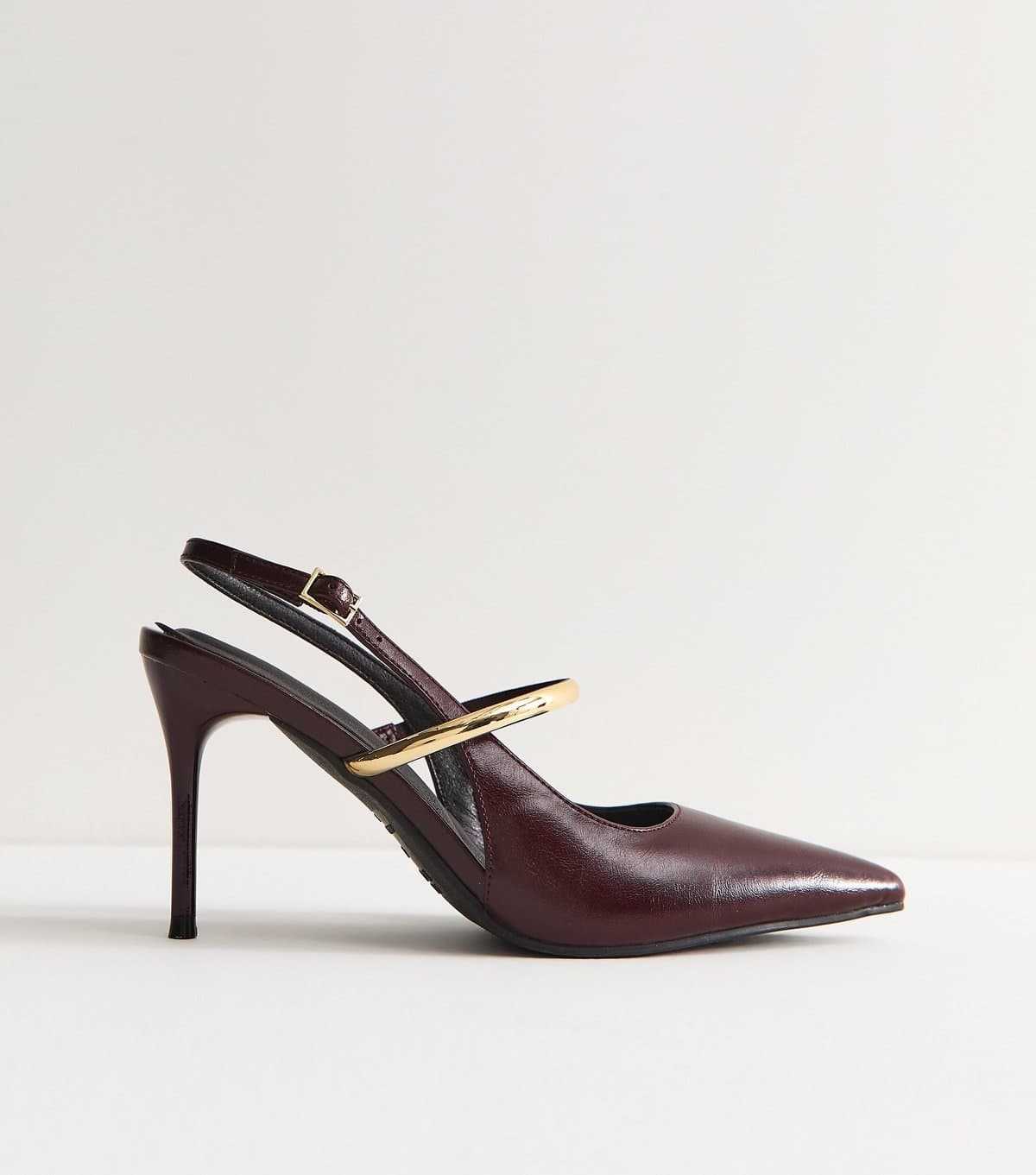 New Look Women's Dark Burgundy Faux Leather Metallic Strap Slingback Pumps Vegan New Look