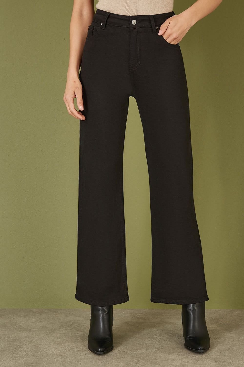 Yumi Yumi Women's Black Stretch Canvas Wide Leg High Waist Jeans - 1