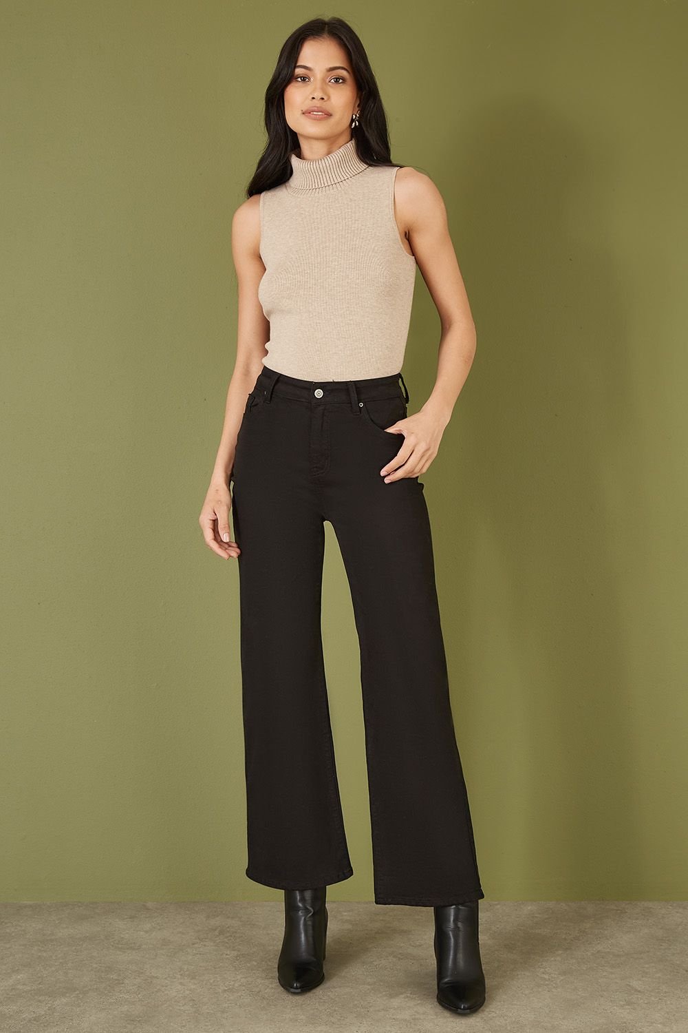 Yumi Yumi Women's Black Stretch Canvas Wide Leg High Waist Jeans - 3