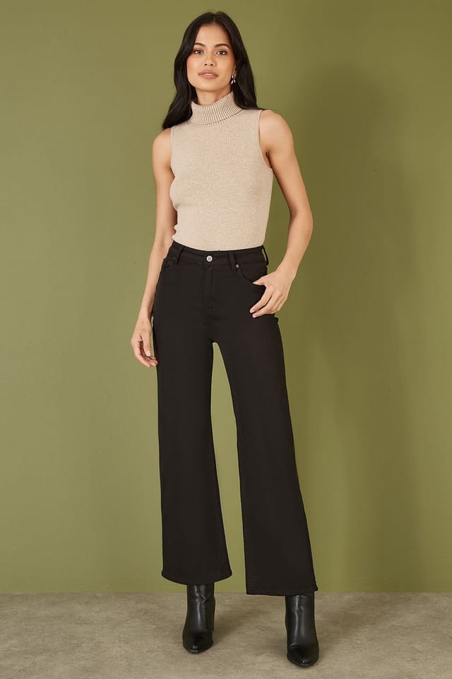 Yumi Yumi Women's Black Stretch Canvas Wide Leg High Waist Jeans - 3
