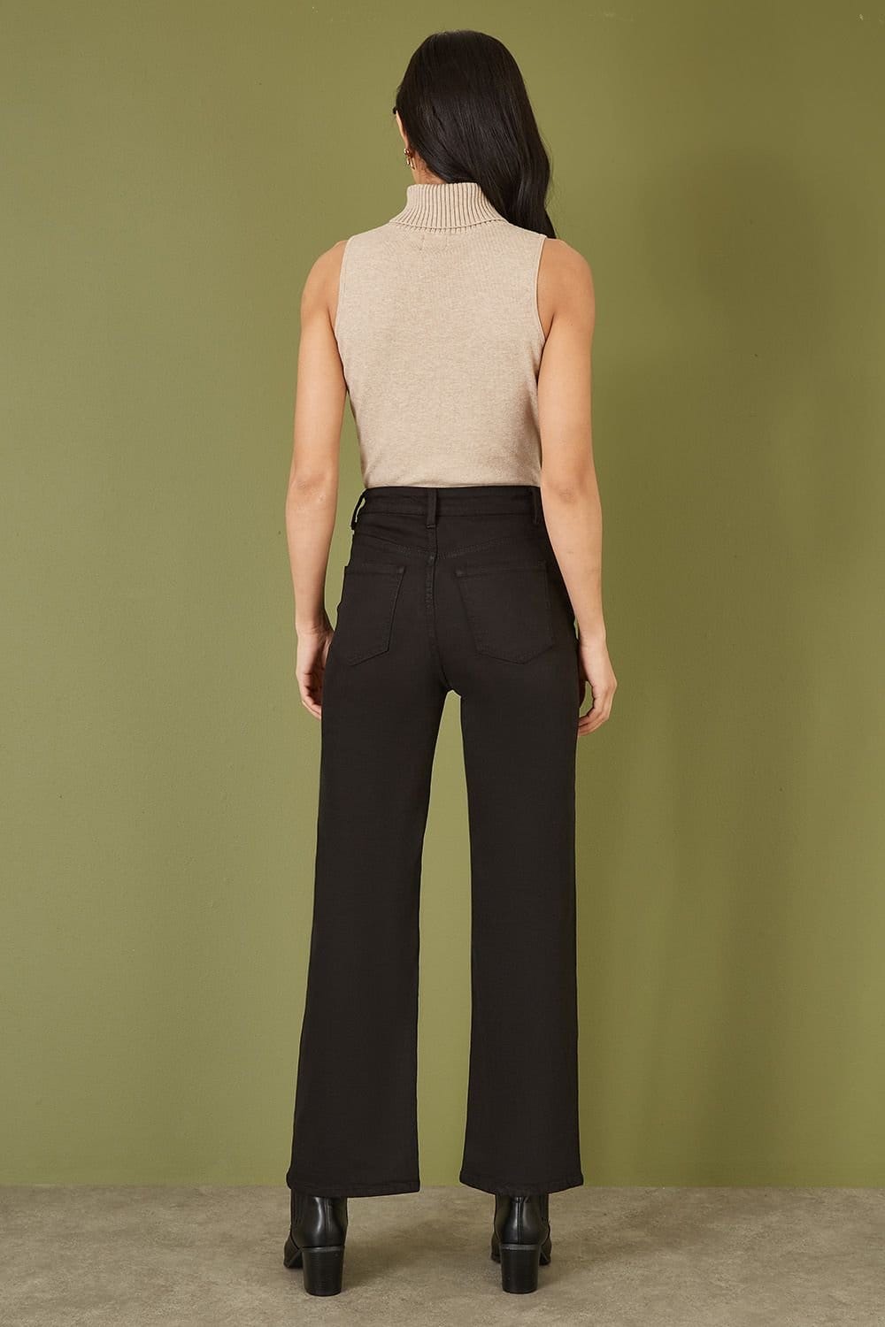 Yumi Yumi Women's Black Stretch Canvas Wide Leg High Waist Jeans - 4