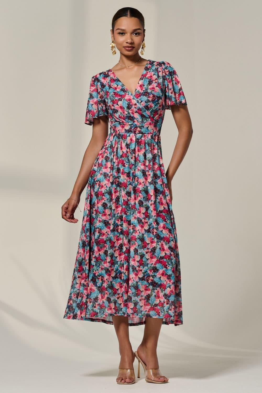 Jolie Moi Jolie Moi Women's Wrap Front Mesh Maxi Dress