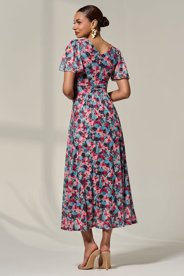 Jolie Moi Jolie Moi Women's Wrap Front Mesh Maxi Dress - 2