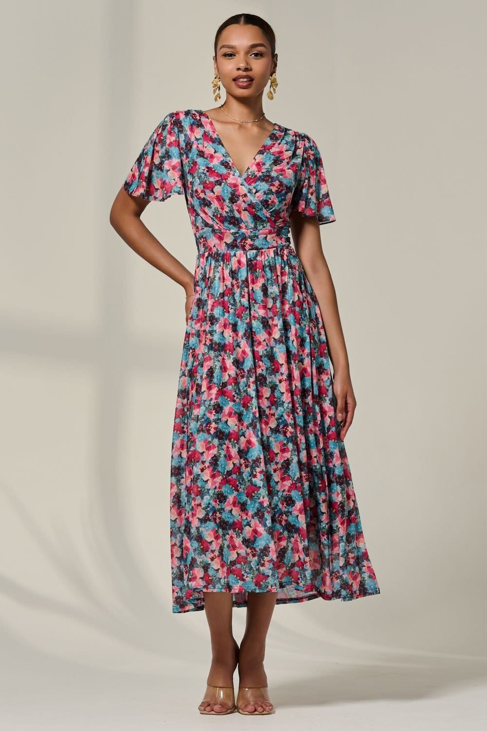 Jolie Moi Jolie Moi Women's Wrap Front Mesh Maxi Dress - 4