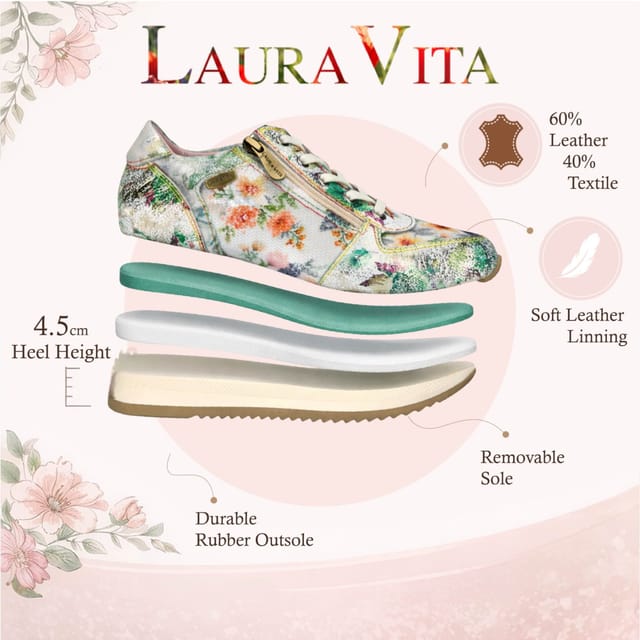 laura vita Laura Vita Women's Floral Leather Trainers Sneaker Shoes - Gycmo 58 in Metallic Silver - 3